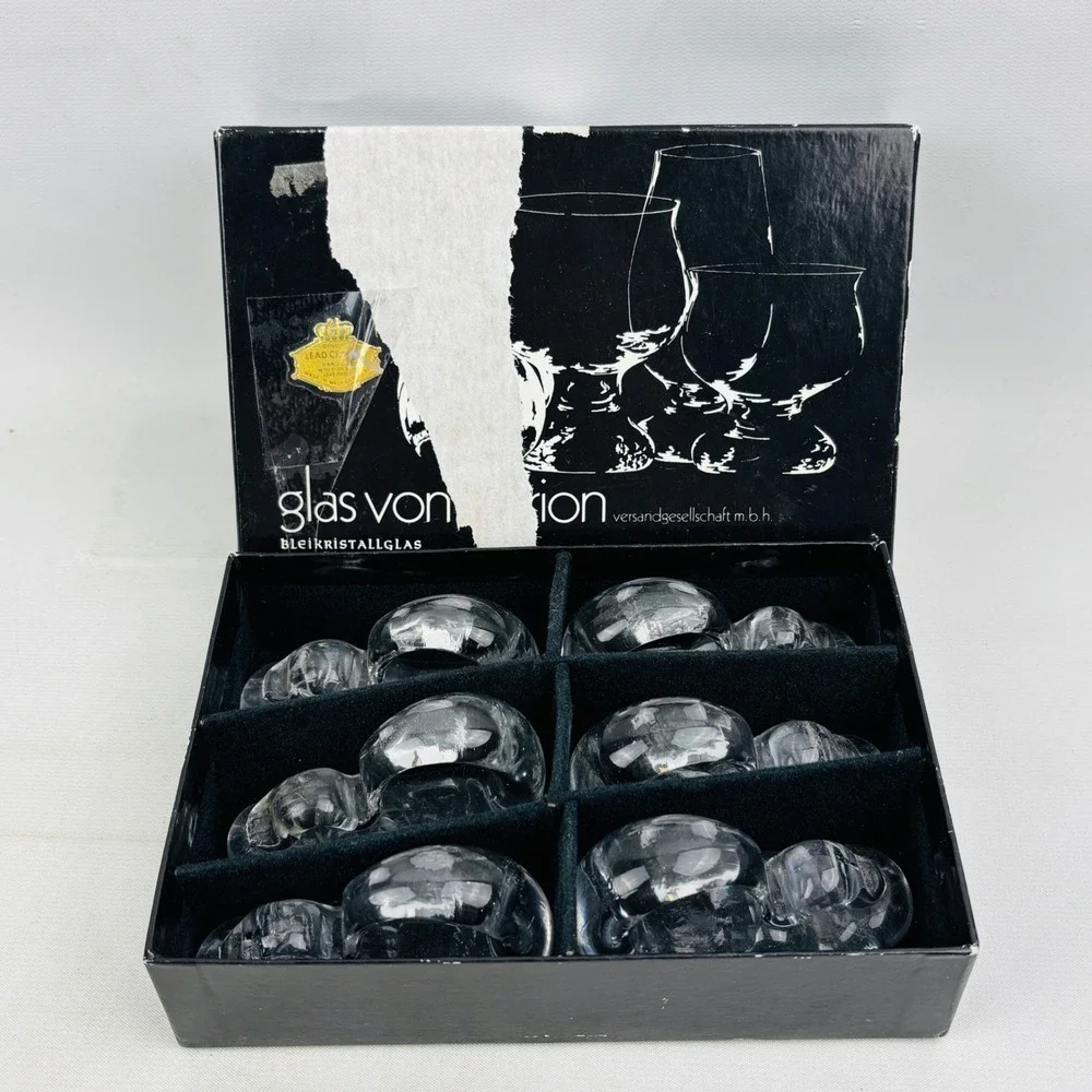 Glas Von Marion Lead Crystal Napkin Rings‎ Set of 6 West Germany Vintage Clear